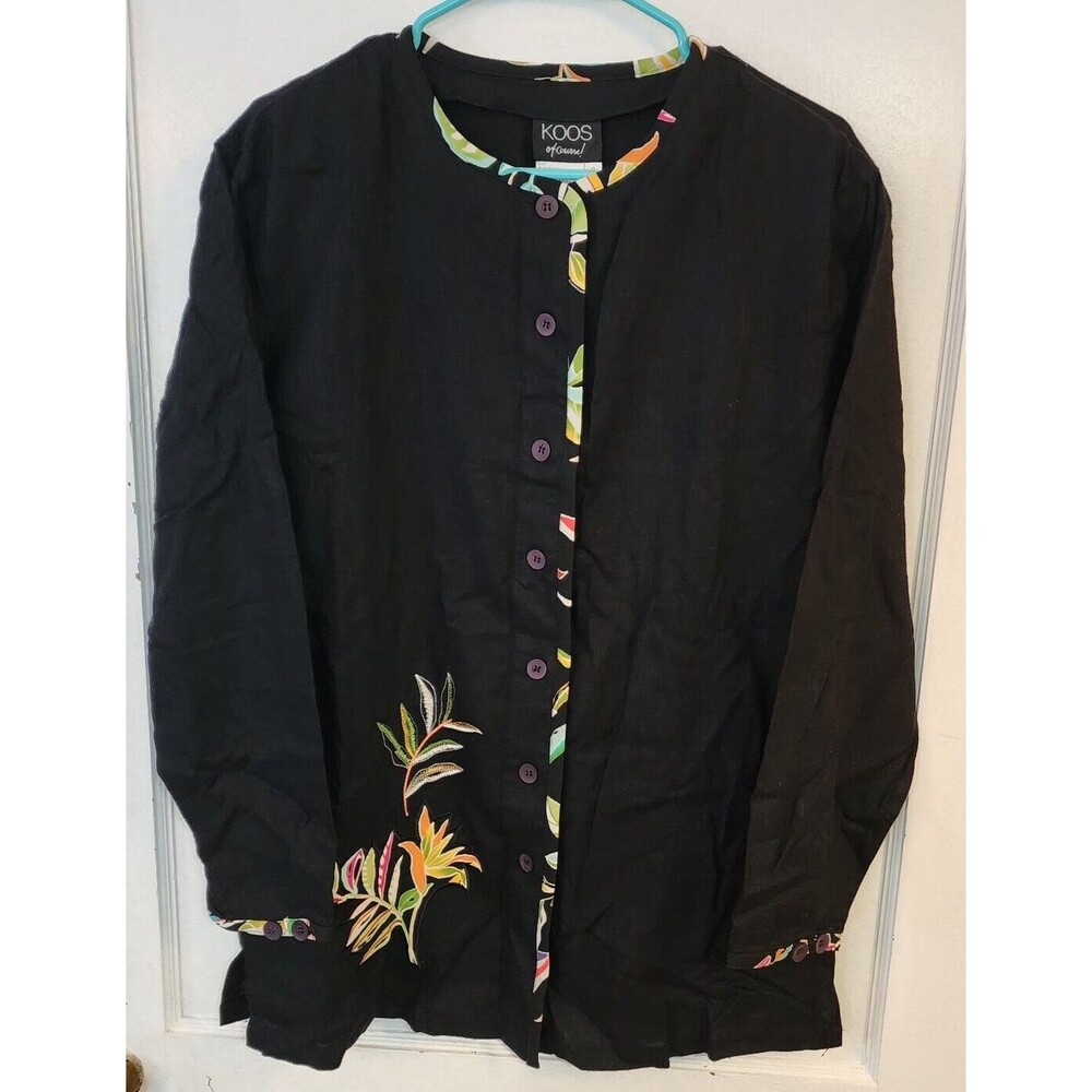 KOOS Of Course Art To Wear Linen Rayon Women Cardigan Sweater Black Size S